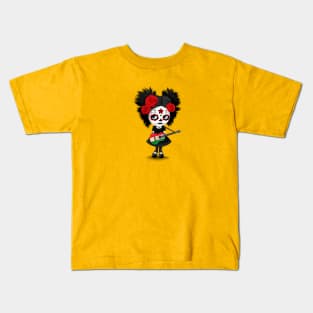 Sugar Skull Girl Playing Hungarian Flag Guitar Kids T-Shirt